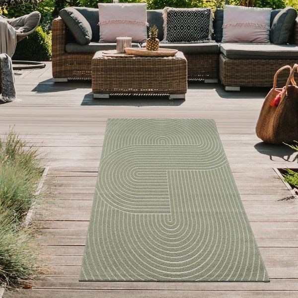 Tappeto Moderno Per Interni Ed Esterni Con Motivo A Fiocco In Verde Dimensioni - 80 X 150 Cm-image