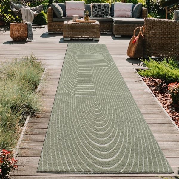 Tappeto Moderno Per Interni Ed Esterni Con Motivo A Fiocco In Verde Dimensioni - 80 X 250 Cm-image
