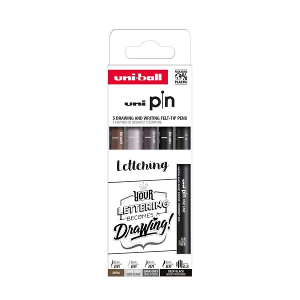 Uni-Ball PIN/5 Pf ASP012 Uni-Ball Pin Pf "Lettering"" Fineliner, Set Da 5"-image