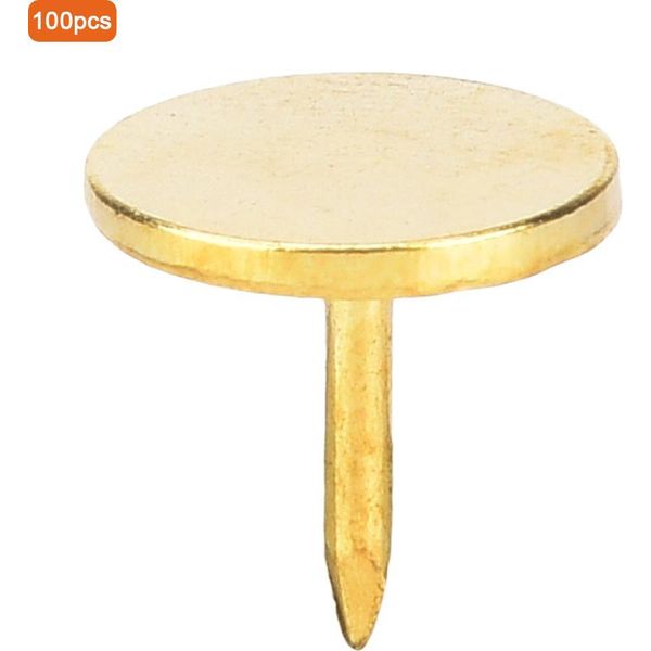 100 Pezzi Chiodi Da Tappezzeria A Testa Piatta, Rotondi, Per Mobili Antichi, Chiodini Decorativi, Giallo, 9 X 8 Mm-image