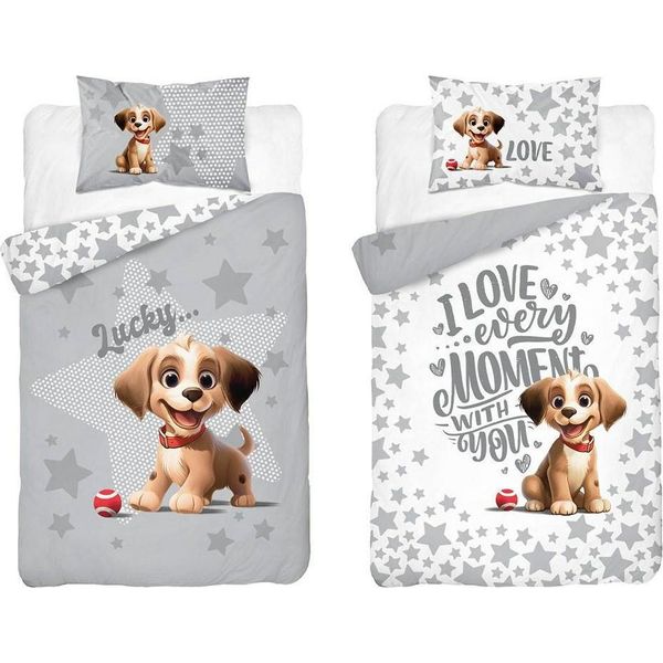 Detexpol Biancheria Da Letto Per Culla In Bambù Merry Cagnolino Grigio Cotone, Bambù, 100/135, 40/60 Cm-image