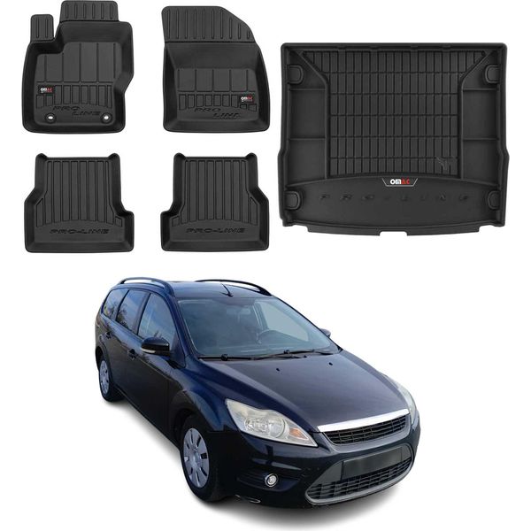 Omac Set Di Tappetini E Fodere Per Il Bagagliaio Per Ford Focus Mk2 2004-2011 Gomma Turnier-image