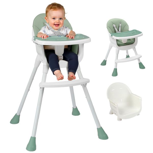 Fch Seggiolone Bambino, Seggiolone Bambino, Seggiolone, , Vassoio Rimovibile, Cintura Di Sicurezza, Sedia Da Pranzo, Altezza Regolabile, Verde-image