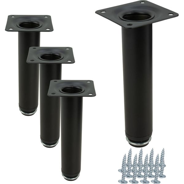 4 X Gambe Per Mobili Regolabili In Altezza, Nero Opaco, 15 Cm, Rotonde, Ideali Per Divani, Cassettiere E Mobili Tv - Set Con 4 Gambe E Viti-image