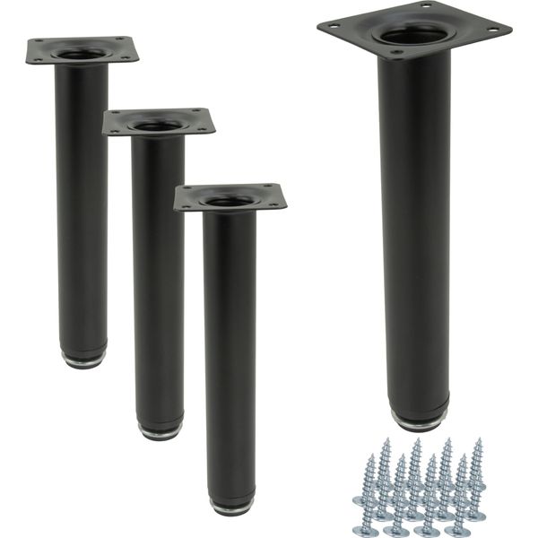 Set Di 4 Gambe Per Mobili Regolabili In Altezza In Nero, Altezza 20 Cm, Forma Rotonda, Metallo, Ideale Per Interni Moderni, Soluzione Stabile Ed Elegante Per La Vostra Casa-image