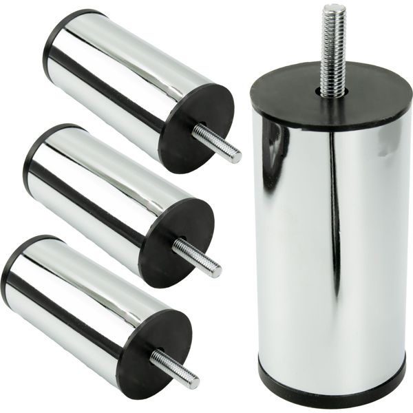 Elegante Set Di 4 Gambe Per Mobili In Cromo Argentato, Alte 10 Cm - Finitura Di Design Minimalista, Robusta Ed Elegante Per I Vostri Mobili.-image