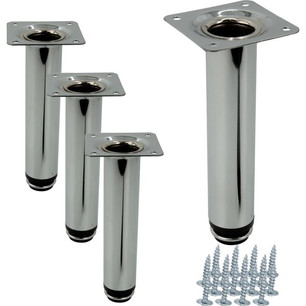 Set Di 4 Gambe Per Mobili In Argento Cromato Regolabili In Altezza, 15 Cm, Di Forma Rotonda, Ideali Per Spazi Abitativi E Uffici Moderni, Con Cuscinetto Di Protezione Per Il Pavimento.-image