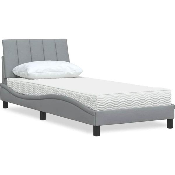 Syfax™ Letto Con Materasso Hanko Grigio Chiaro 90X190 Cm In Tessuto-image