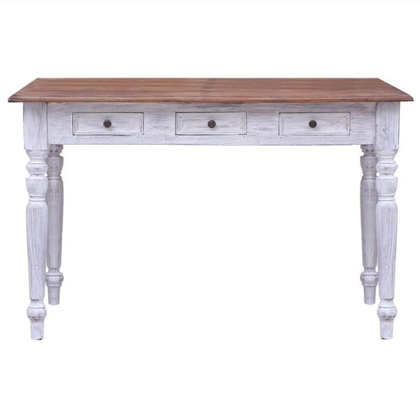 Syfax™ Scrivania Con Cassetti Bianca 117X57X75 Cm Massello Di Mogano-image