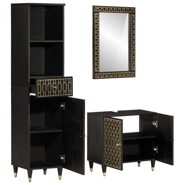 Syfax™ Set Mobili Da Bagno 3Pz In Legno Massello Di Mango-image