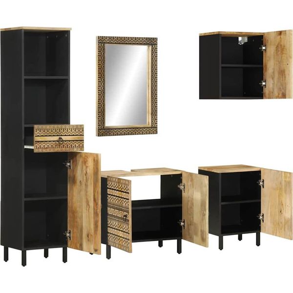 Syfax™ Set Mobili Da Bagno 5 Pz In Legno Massello Di Mango-image