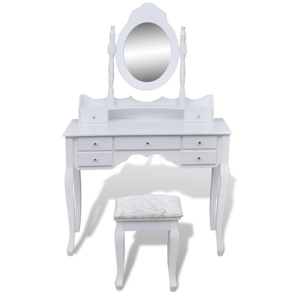 Syfax™ Tavolo Da Trucco Con Specchio E Sgabello 7 Cassetti Bianco-image