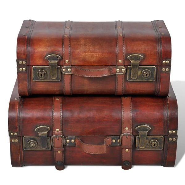 Syfax™ Baule Del Tesoro In Legno 2 Pz Vintage Marrone-image