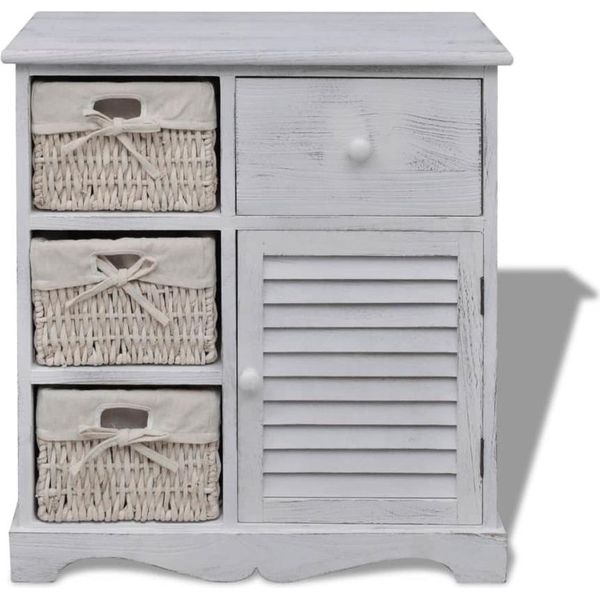 Syfax™ Armadietto In Legno Con 3 Cestini Intrecciati Bianco-image