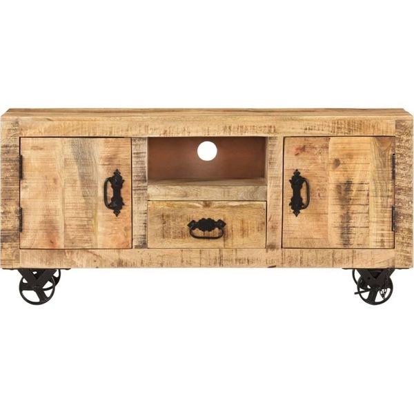 Syfax™ Mobile Porta Tv In Legno Grezzo Di Mango 110X30X50 Cm-image