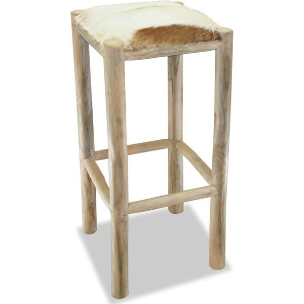 Syfax™ Sgabello Da Bar In Pelle Di Capra E Legno Massello Di Teak-image