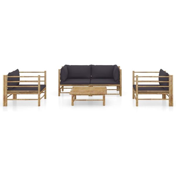 Syfax™ Set Salotto Da Giardino 5Pz Con Cuscini Grigio Scuro Bambù-image