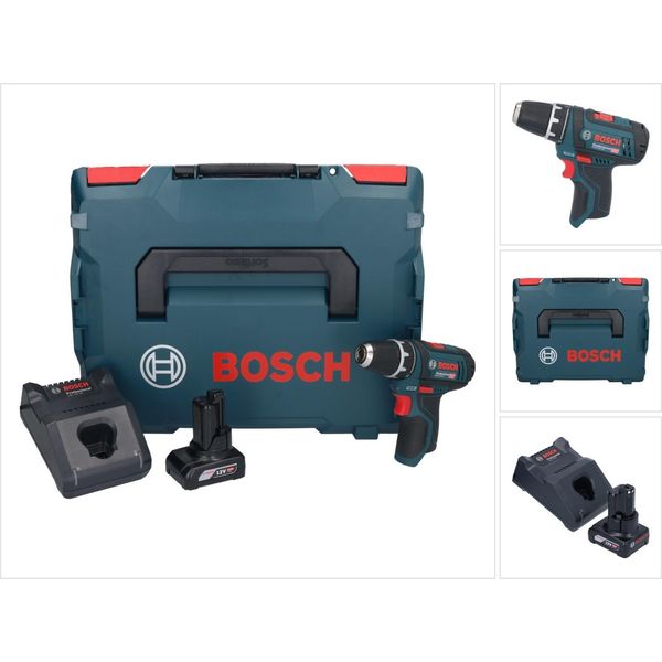 Bosch Gsr 12V-15 Professional Trapano Avvitatore A Batteria 12V / 30 Nm In Valigetta L-Boxx + 1X Batteria Gba 6,0 Ah + Caricabatterie Gal 1230 Cv-image