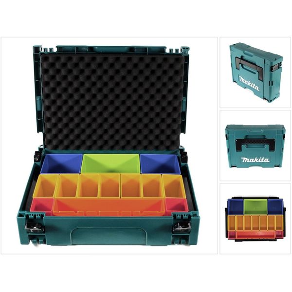 Makita Makpac 1 Valigetta Sistema + Inserto Scatola Con Scatole Colorate P-83652 + Inserto Coperchio In Schiuma-image