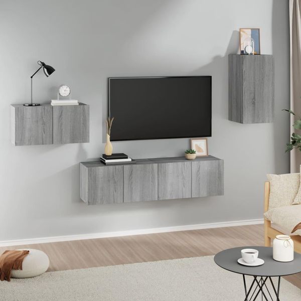 Maison Exclusive - Set Di Mobili Porta Tv 4 Pz Grigio Sonoma In Legno Multistrato-image