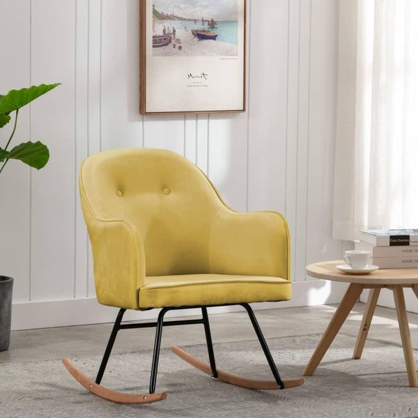 The Living Store Sedia A Dondolo In Velluto Giallo Senape-image