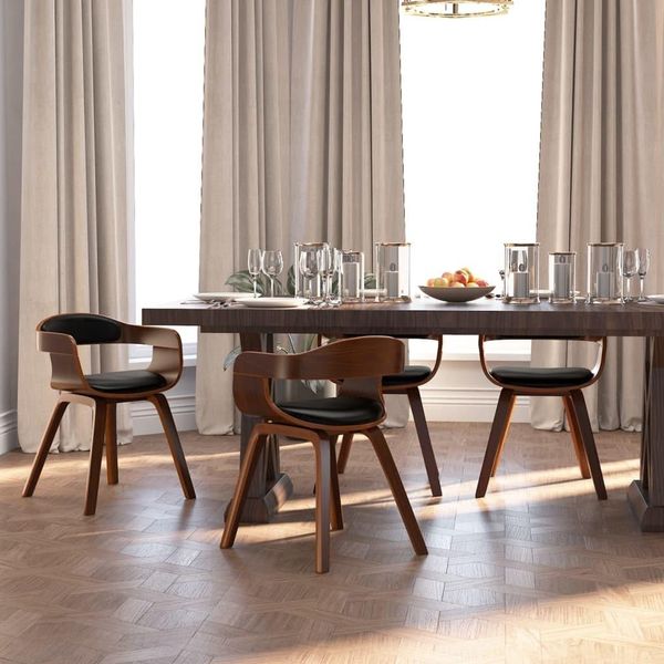The Living Store Sedie Da Pranzo 4 Pezzi In Legno Curvato Nero E Similcuoio-image
