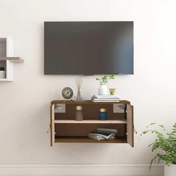 The Living Store Armadio A Muro Marrone Miele 60X30X30 Cm In Legno Di Pino Massiccio-image
