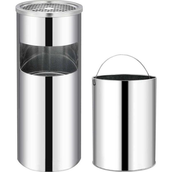 The Living Store Cestino Per Rifiuti Con Posacenere Hotel 30 L In Acciaio Inox-image