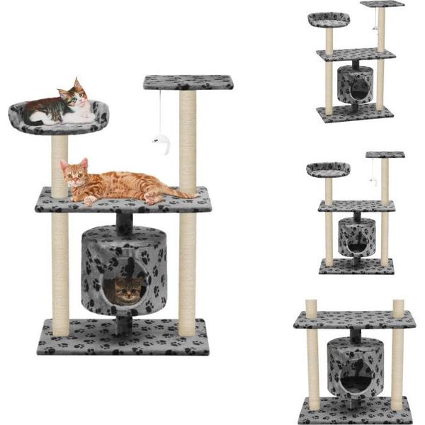 Vidaxl Tiragraffi Per Gatti In Sisal 95 Cm Grigio Con Stampa Di Zampa - Tiragraffi-image