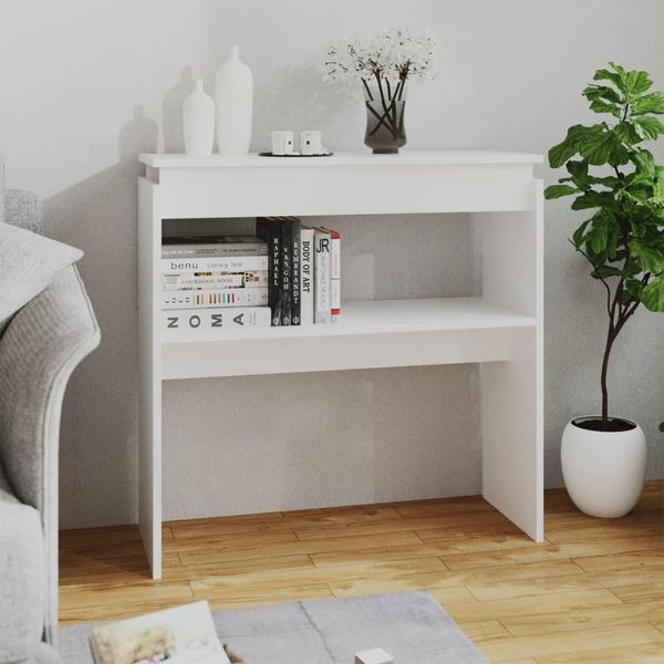 The Living Store Tavolo Consolle Bianco 80X30X80 Cm In Materiale Ligneo-image