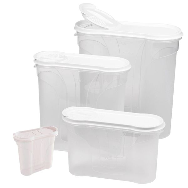 Novaliv Barattoli Sfusi Set Di 4 1X Saliera Più 3X Barattoli Per Spolverare 4L + 2,4L + 1,3L Barattolo Con Coperchio Per Muesli Farina Zucchero Barattoli Organizzatore Cucina Scatola Cibo Preparazione Pasti Scatola Di Stoccaggio-image