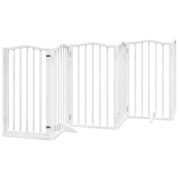 Vidaxl Cancelletto Per Cani A 6 Pezzi Con Porta Pieghevole Bianco 300 Cm Legno Di Pioppo-image