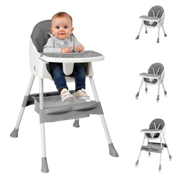 Fch Seggiolone Bambino 2 In 1 Reclinabile E Pieghevole Seggiolone Per Bambini In Crescita Con Seggiolino Sedia Per Bambini Con Cintura Di Sicurezza, Grigio-image