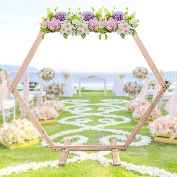 Arco Nuziale In Legno - Arco Esagonale - Cerimonia - Supporto Per Arco Di Palloncini - Sfondo Fotografico - Arco Da Giardino - Bianco-image