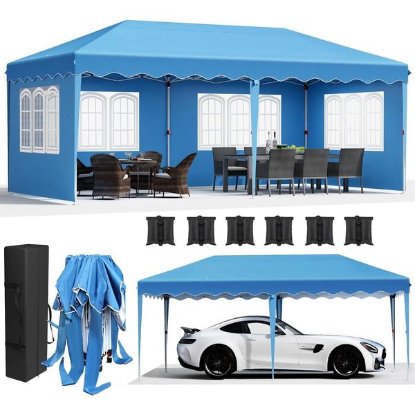 Tenda Gazebo Per Feste - Gazebo Pieghevole - 3 X 6 M - Struttura In Alluminio - Hdpe Con Rivestimento Inpoliuretano- Impermeabile - Blu-image