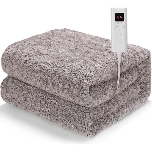 Coperta Elettrica - Coperta Elettrica - 130X180 Cm - Look Pelle D'agnello - 9 Livelli Di Riscaldamento - Timer 1-5 Ore - Spegnimento Automatico - Spina Ue - Grigio Scuro-image