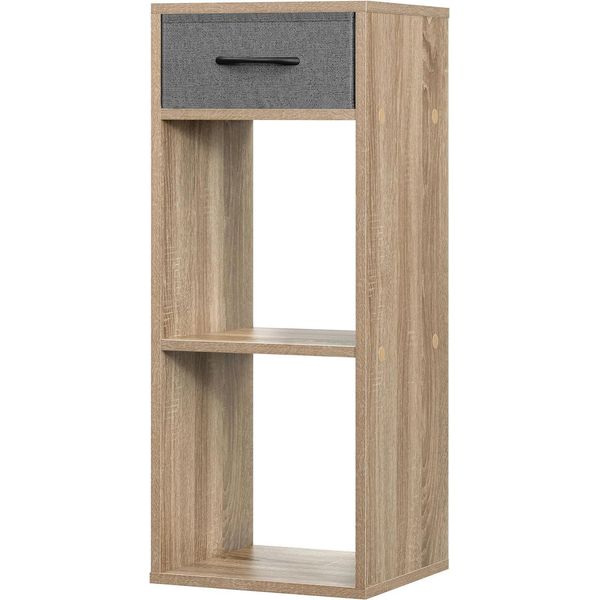 Libreria Scaffale Verticale - Scaffale A Cubo - 3 Livelli Scomparti Aperti - 1 Cassetto In Tessuto - A Libera Installazione - 32,4 X 80 X 30 Cm - Rovere Chiaro-image