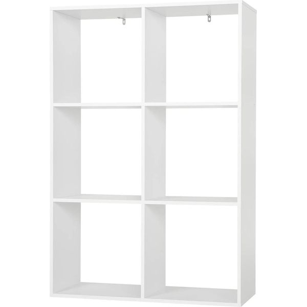 Libreria E Divisorio - 3 Livelli - 6 Scomparti - 71 X 106 X 29 Cm - Legno Mdf - Indipendente - Bianco-image