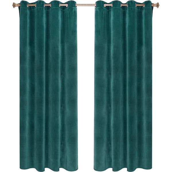 Tende Oscuranti In Velluto - Set Di 2 Tende Ad Occhiello - A Prova Di Luce - 2 X 2,6 M - Per Il Soggiorno/La Camera Da Letto - Verde Scuro-image