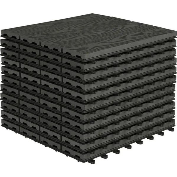 Piastrelle Per Patio In Wpc - Piastrelle A Incastro 30X30 Cm - 11 Pezzi Per 1 M² - Idrorepellenti - Per Balcone/Patio/Giardino - Antracite-image