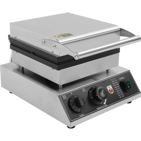 Ferro Per Waffle Commerciale - Apparecchio Elettrico Da Tavolo - 1750 W - Piastre Antiaderenti - Timer 0-5 Min - Spina Ue - Argento/Nero-image