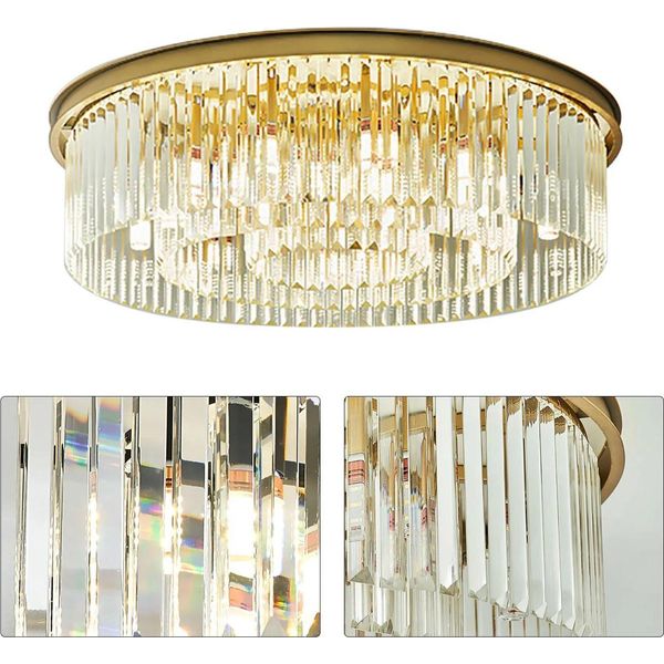 Plafoniera Moderna In Cristallo - Lampada Piatta Da Superficie - Corpo In Ferro - 220 V Ac - Non Dimmerabile - Lampadina Non Inclusa - Flusso Luminoso 60-249 Lm-image