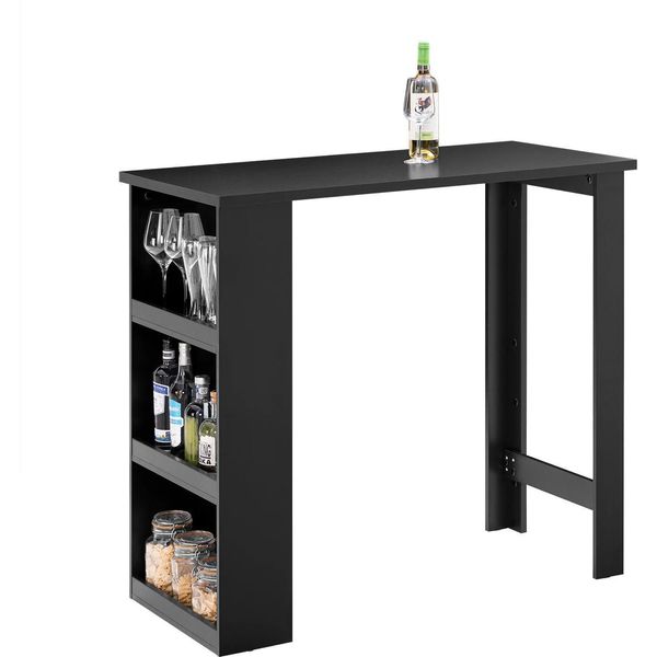 Tavolo Da Bar Per Cucina FWT17-II - Tavolo Alto Da Banco/Pranzo - Con 3 Ripiani - 112×106×57 Cm - Nero-image