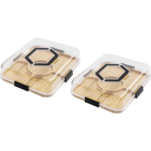 Set Di Taglieri Per Salumi E Formaggi - Piatto Da Portata Con Coperchio - 2 Pezzi - 5 Scomparti - Bambù E Acrilico - 35,3×28,3 Cm - Bianco-image