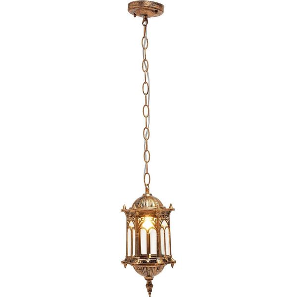 Lampada A Sospensione Vintage Per Esterni - Catena A Sospensione - IP44 - E27 - 90-260 V Ac - Senza Lampadina - Alluminio Pressofuso E Vetro - Cachi Scuro-image