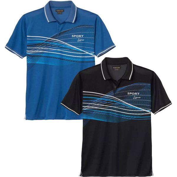 Atlas For Men - Polo Da Uomo "Sport Line"" (Confezione Da 2) AF4256 (Xl) (Nero/Blu)"-image