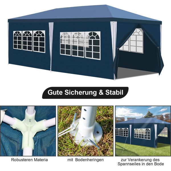 Izrielar 3 X 6 M Gazebo Da Giardino Portatile Impermeabile Tenda Party Con Tubi A Spirale, Blu-image