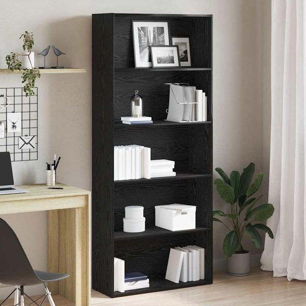 Maison Exclusive - Libreria Rovere Nera 80X30X189 Cm In Legno Multistrato-image