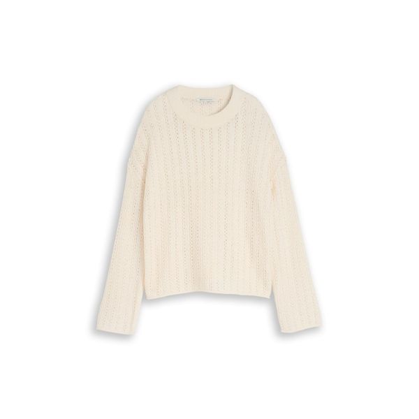 Tom Tailor Denim Damen Relaxed Fit Strickpullover Mit Lochmuster, Braun, Uni, Gr. S-image
