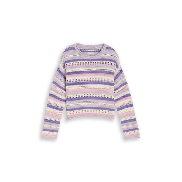 Tom Tailor MäDchen Cropped Strickpullover Mit Streifenmuster, Lila, Gestreift, Gr. 176-image